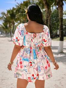 SHEIN EZwear Bộ đồ liền thân rộng rãi họa tiết hoa cỡ lớn, phù hợp cho kỳ nghỉ xuân hè - Nhiều màu - Xem 2