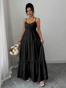 Rafferiza Vestido elegante de unicolor sin mangas y con cintura para mujer, de verano - Negro - Ver 3