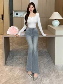 DAZY Women's Summer Split Skinny Jeans - Light Wash - View 2