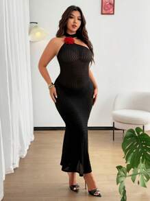 SHEIN Clasi Plus Size Halter Neck Backless Fitted Mermaid Dress