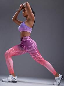 Powerista Leggings deportivos de cintura alta sin costuras con estampado digital de rayas para mujer