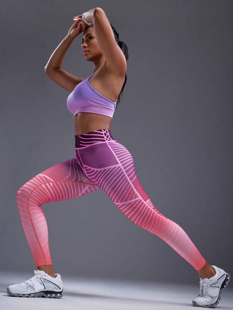 Powerista Leggings deportivos de cintura alta sin costuras con estampado digital de rayas para mujer