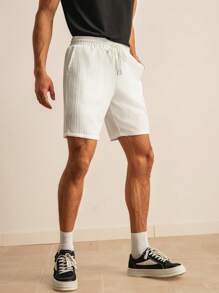 SWAVVY Men's Drawstring Waist Woven Shorts Baggy Knee Cool Lucky Plain All White Vacation Basic Friends