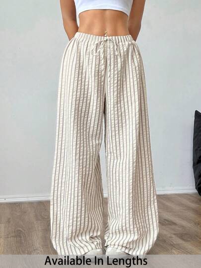 SHEIN Tall CURVE Plus Size Casual Loose Striped Wide Leg Pants Summer Pants,Business Casual Woman