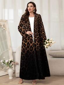 Al Najma Women's Elegant Leopard Print Ombre Long Sleeve Abaya, Modest Robe