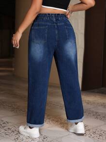 SHEIN ICON 大码女式口袋锥形休闲百搭牛仔裤