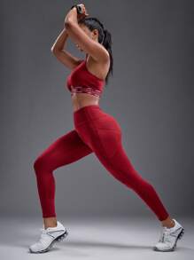 Powerista Women's Solid Color Minimalist Sports Leggings - Coffee Brown - View 7