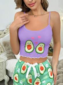 Avocado Print Camisole Pajama Top For Women