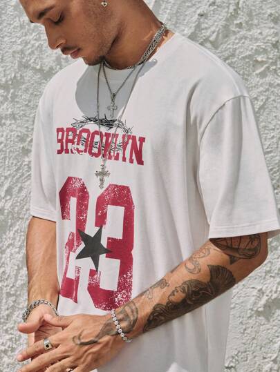 Prep Men's Jersey Letter Print Short Sleeve T-Shirt And Drawstring Waist Shorts Set