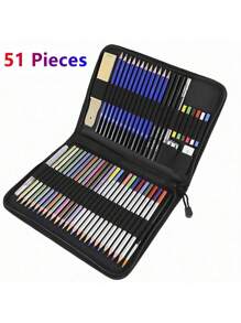28/51/72 件绘画和素描套装 - 专业美术用品 - 包括水彩、石墨、颜料、金属颜料、蜡笔、炭笔