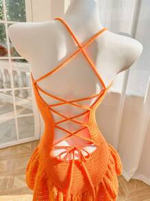 Skyraze Vestido de playa de verano corto y sin espalda con diseño calado y multicolor, adecuado para vacaciones