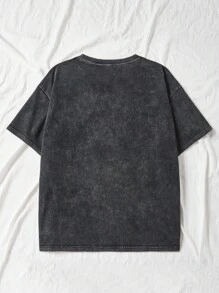 Muchica Camiseta de manga corta y cuello redondo de algodón 100% holgada con lavado vintage y gráfico "Milano Italy", adecuada para el verano