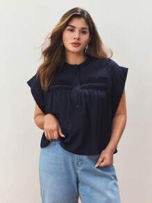 Maija Camicia casual elegante senza maniche in cotellino tinta unita, di taglia comoda, top estivi, outfit estivi da donna, outfit da spiaggia per donna, crop top da donna, abbigliamento casual occidentale da donna, casual business da donna, top da uscire, outfit da vacanza per donna, outfit da ufficio per donna, casual business da donna, outfit da laurea, estate europea, outfit Hawaii per donna