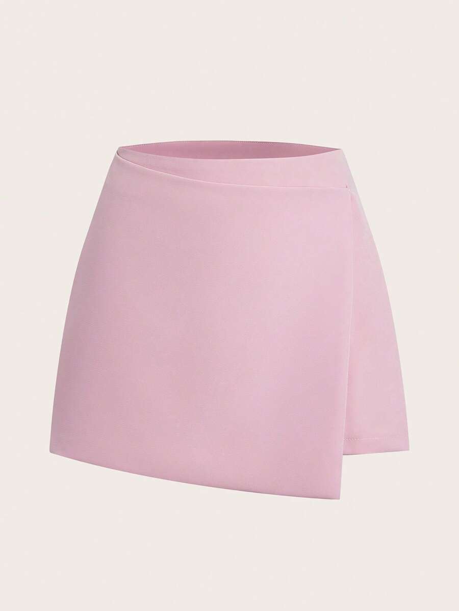 SHEIN EZwear 纯色裹身粉色半身裙，简约实用 - 粉色 - 查看 1