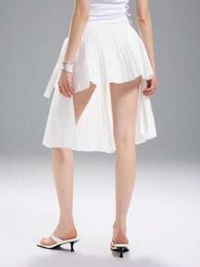 LYSMO 2025 New Arrival Women Summer Asymmetric Tiered Bow Decor Skirt, Fashion, Ins Style, Minimalist Mix Match - White - View 2