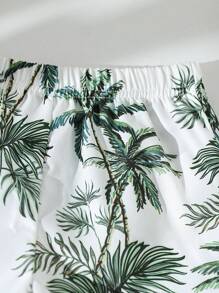 SHEIN Playful Pals Bộ quần short + mũ họa tiết kỳ nghỉ bãi biển cho bé trai cho kỳ nghỉ ngoài trời - màu xanh lá - Xem 6