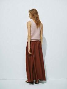 Lumivelle Ribbed Trim Sleeveless Crew Neck Simple Knit Top - Apricot - View 2