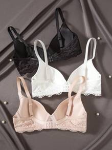 Shein Underwear&Sleepwear Basics 3 pièces/set Sous-vêtements garnis de dentelle pour femmes