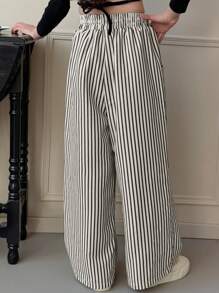 Dazy Kids Tween Girls Fall Striped Pattern Drawstring Pants Vacation - Grey - View 4