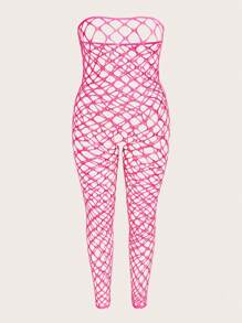 SpicyHot Bộ đồ lót hở đáy gợi cảm và quyến rũ cỡ lớn bằng lưới trong suốt đính đá lấp lánh cho tiệc rave - Màu Hồng Tươi - Xem 1
