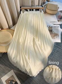 Chiquease Loose A-Line High Waisted Pleated Skirt, Versatile Fall Cloth For Women - Apricot - View 1