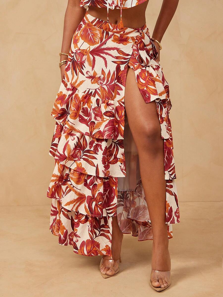 L'Amorae Plus Size Women's High Slit Fashion Vacation Skirt, Suitable For Summer - Multicolor - View 1
