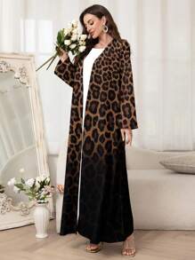 Al Najma Women's Elegant Leopard Print Ombre Long Sleeve Abaya, Modest Robe