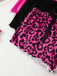 3 buc pantaloni de pijama pentru femei cu funde casual, vară