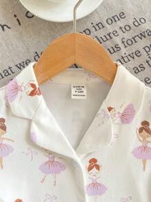 Dozemod Baby Girls Cute Cartoon Pattern Ruffle Collar Short Sleeve Loose Fit Casual Sleepwear Dress, Suitable For Everyday Wear, Indoor And Outdoor - Mauve Purple - View 5