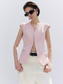 LYSMO Veste sans manches ajustée à la taille rose pour femme, style minimaliste pour le transport, printemps/été - Rose pâle - Voir 3