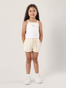 SUMWON Summer Girls Athletic Tank Top Co-Ord Set With Elastic Waist Shorts Active Leisure Workout Play Set - White - View 1