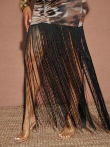 Vixey Abito con spallina, arricciature e frange con stampa animale, abito da vacanza, abito estivo, outfit per vacanze in isola