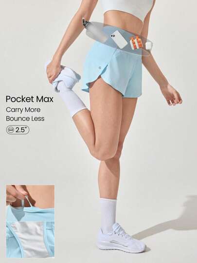 GLOWMODE Shorts de correr ultraligeros de cintura alta con ajuste de cordón, bolsillos múltiples, de secado rápido y con ropa interior antiolor incorporada, de 2.5 pulgadas, para entrenamiento y actividad física.