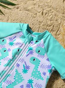 Newborn Baby Cartoon Print Short Sleeve Zipper Swimsuit Baby Clothes Summer Summer Baby Clothes Tropical Baby Clothes Girl Baby Summer Clothes Baby Clothes Summer - Mint Green - View 4