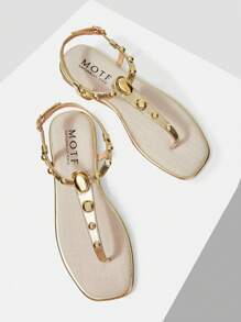 MOTF PREMIUM STUDDED FLAT FLIP FLOP SANDALS FOR CHRISTMAS - Gold - View 9