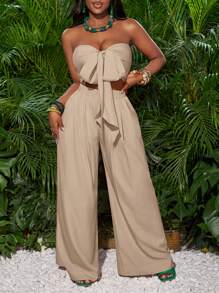 Slaydiva Women Two Pieces Outfits For Daily Wear - Khaki - View 4