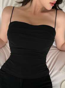 DAZY 自衬褶皱设计修身吊带背心短款女式上衣