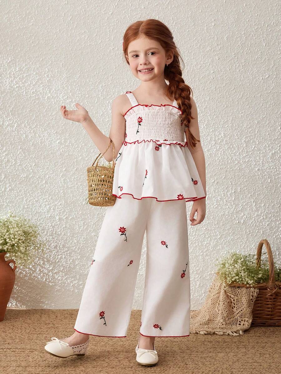 Blossori Bộ áo vest và quần in hoa nhỏ màu đỏ nền màu mơ cho bé gái - Nhiều màu - Xem 1