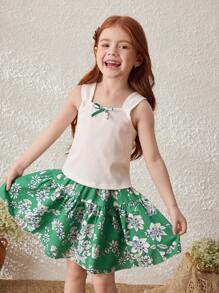 Blossori مجموعة قطعتين من الحمالة البيضاء المنسوجة والتنورة الزهرية الرائعة الخضراء لفتيات ال- 'فاكسيون الريفية - متعدد الألوان - مشاهدة 7