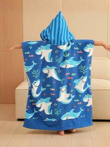 Poncho-Handtuch mit Haifisch-Kapuze für Jungen & Mädchen im Alter von 7-12 Jahren - super weich, saugfähig Strand- und Pool-Handtuch mit Kapuze Badezimmer Dekoration Sommer