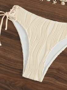 Swim Vcay 2 件套女士夏季度假海滩杏色花卉印花下摆贝壳装饰吊带上衣和 V 形三角比基尼泳装 - 杏色 - 查看 4