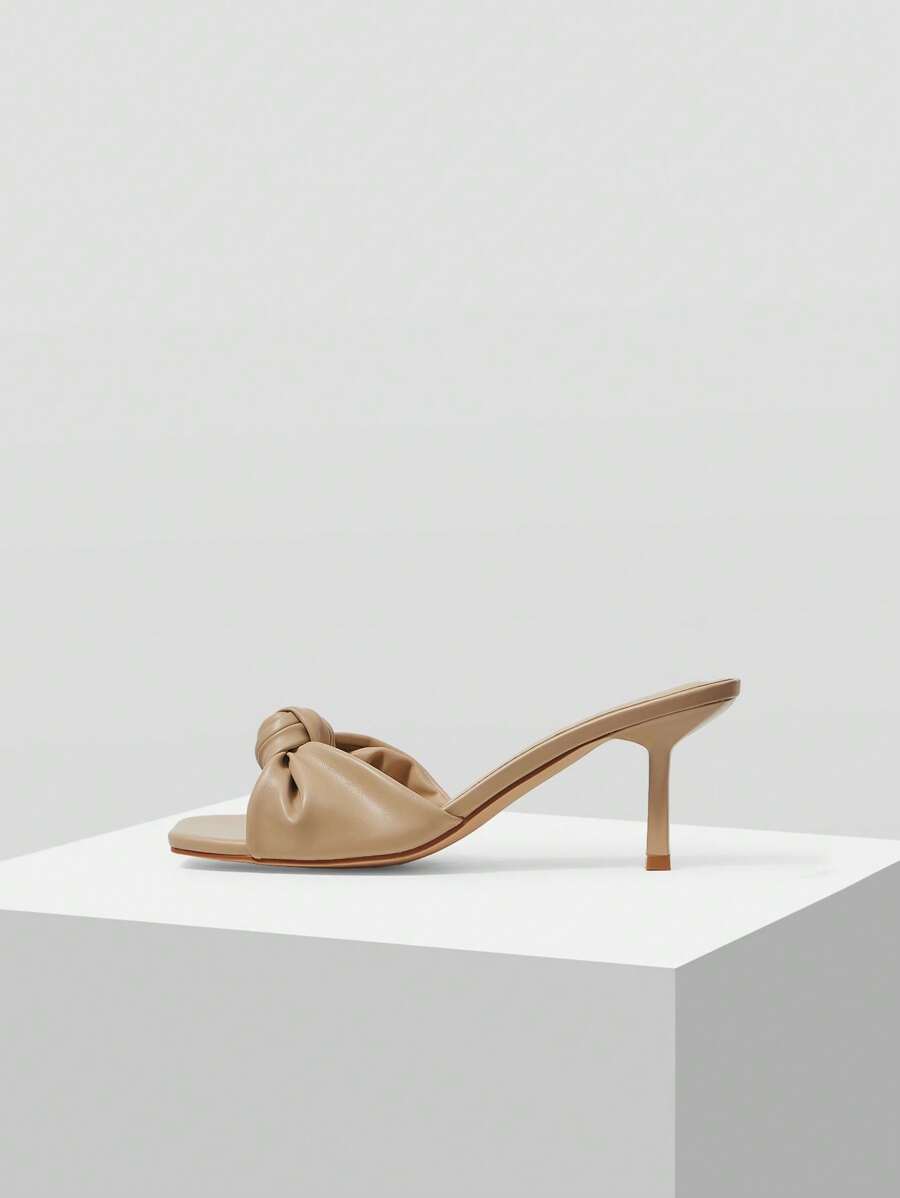 MOTF PREMIUM SQUARE TOE KNOTTED STRAP HIGH HEEL SANDALS