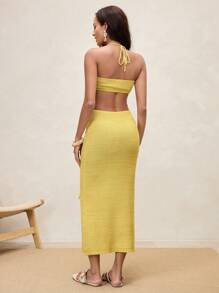 SHEIN LUNE Vestido elegante y sexy de mujer con decoración de flecos - Mostaza Amarilla - Ver 5