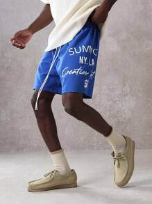 SUMWON Pantaloni scurți de baschet din nailon premium, atletici, cu talie cu șnur, departament creativ, antrenament de vară, antrenament la sală, sport activ, îmbrăcăminte de performanță, absorbție a umezelii, îmbrăcăminte urbană de stradă