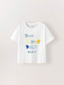 SHEIN Young Girl Letter Print Relaxed Fit Round Neck Short Sleeve T-Shirt - Multicolor - View 5