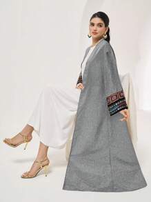 Al Najma 简约休闲弹力袖口女式长袍 - 灰色 - 查看 1