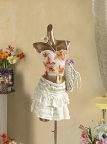 Attitoon Women's Casual Allover Floral Print Ruched Bust Form-Fitting Halter Camisole Top, Suitable For Summer - Baby Pink - View 6