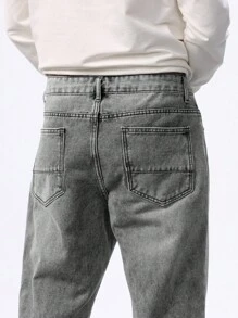 Manfinity Homme 男士纯色口袋休闲百搭牛仔裤 - 淺灰色 - 查看 7