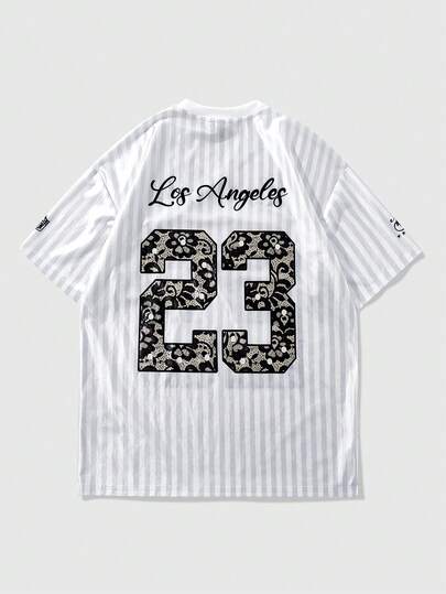 Prep Sweat-shirt à col en V blanc avec imprimé cursif "Los Angeles" et grand numéro noir "23" sur la poitrine