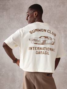 Áo thun cổ điển ô tô quốc tế Sumwon Club International Garage Xe hơi cổ điển Áo thun thời trang đường phố cỡ lớn thời trang cao cấp Club Gearhead Mechanic Enthusiast Top - Màu be - Xem 1